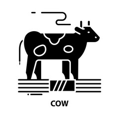 cow icon, black vector sign with editable strokes, concept illustration