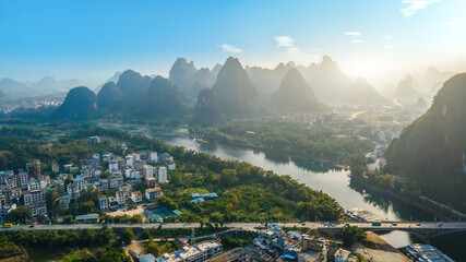 Aerial photography of the beautiful scenery of Lijiang River in Guilin