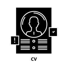 cv icon, black vector sign with editable strokes, concept illustration