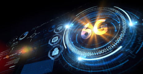 The concept of 6G network, high-speed mobile Internet, new generation networks. Business, modern technology, internet and networking concept.