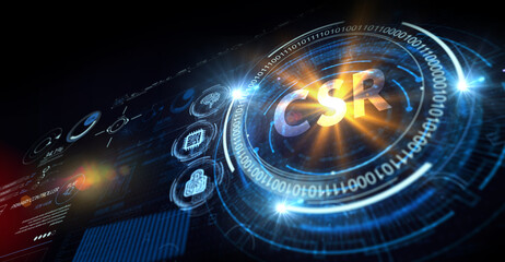 The concept of business, technology, the Internet and the network. virtual screen of the future and sees the inscription: CSR
