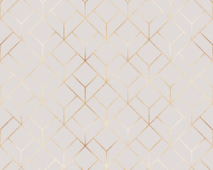 Elegant gold geometric seamless pattern with hexagons tiles.
