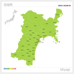 宮城県の地図・Miyagi・市町村名（市町村・区分け）