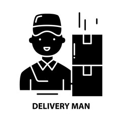 delivery man icon, black vector sign with editable strokes, concept illustration