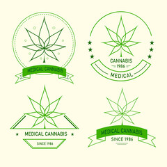 set of green medical cannabis emblem, logo . classic vintage