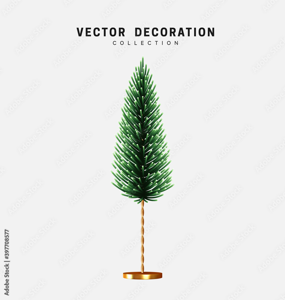 Wall mural christmas green tree and conical pine. xmas decoration isolated 3d object. vector illustration