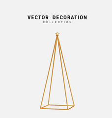 Gold metal decor Christmas tree and conical pine. Xmas decoration isolated 3d object. vector illustration