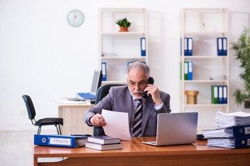 Naklejka premium Old male businessman employee reading contract in the office