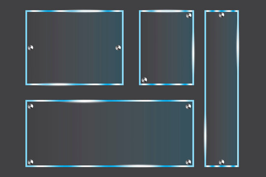Mockup with plexiglass rectangles. Realistic blue banner on black backdrop. Stock image. EPS 10.