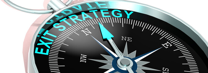 Compass needle pointing to word exit strategy © tang90246