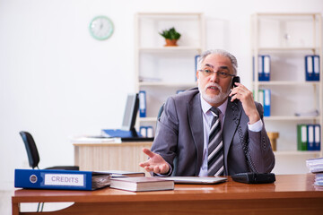 Old male businessman employee working in the office