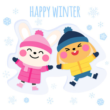 cute rabbite lying in the snow illustration