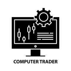computer trader icon, black vector sign with editable strokes, concept illustration