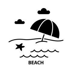 beach icon, black vector sign with editable strokes, concept illustration