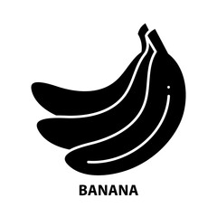 banana icon, black vector sign with editable strokes, concept illustration