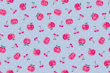 リンゴとサクランボ　シームレスパターン・テキスタイル