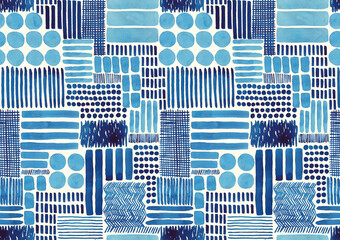 点と線　水彩画シームレスパターン・テキスタイル