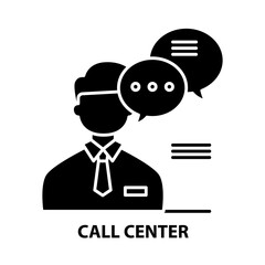 call center sign icon, black vector sign with editable strokes, concept illustration