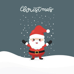 Cute Santa Clauses and snoe with santa claus lettering.