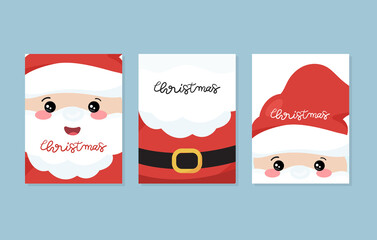 Christmas card set 2022. Merry Christmas and Happy New Year greeting0 with cute santa claus lettering.