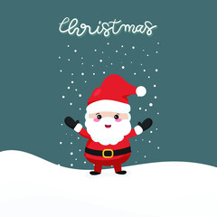 Cute Santa Clauses and snoe with santa claus lettering.
