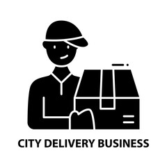 city delivery business icon, black vector sign with editable strokes, concept illustration