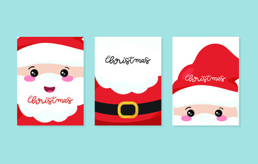 Christmas card set 2022. Merry Christmas and Happy New Year greeting0 with cute santa claus lettering.