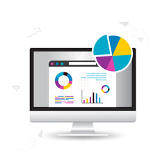 Vector illustration of file storage technology,Statistics Data and Analytics Software Laptop Application
