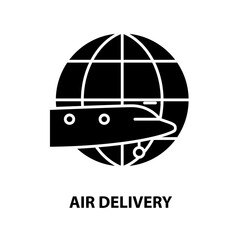 air delivery icon, black vector sign with editable strokes, concept illustration