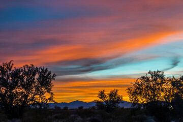 Fototapeta na wymiar Dramatic vibrant sunset scenery along Quartzsite, Arizona