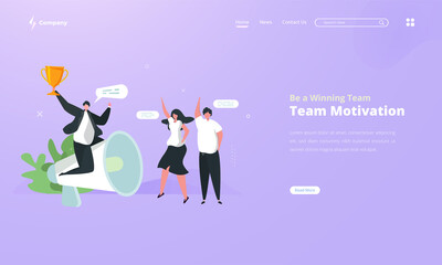 Teamwork motivation illustration to achieve success on landing page concept