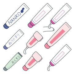 チューブの塗り薬アイコンセット・主線あり・ベクター