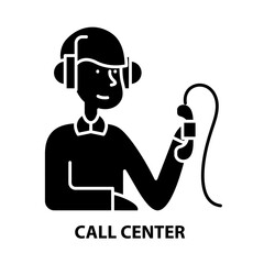 call center icon, black vector sign with editable strokes, concept illustration