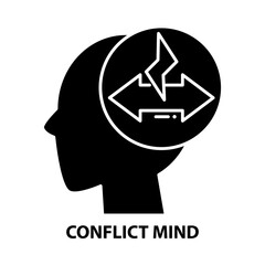 conflict mind icon, black vector sign with editable strokes, concept illustration