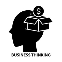 business thinking icon, black vector sign with editable strokes, concept illustration