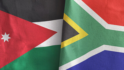 Fototapeta premium South Africa and Jordan two flags textile cloth 3D rendering