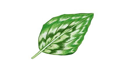 Illustration of Beautiful Fresh Green Kaempferia Elegans or Silver Spot Leaf Isolated on A White Background.
