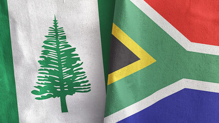 South Africa and Norfolk Island two flags textile cloth 3D rendering