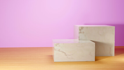 3D Rendering of Premium white  podium mock on pink background, platform for product presentation.