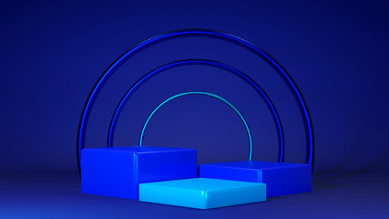 Fototapeta premium 3D Rendering of Premium blue podium mock on blue background, platform for product presentation. Minimal.