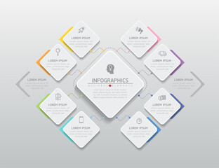 Vector elements for infographics. presentation and chart. steps or processes. 
options number workflow template design. 8 steps.