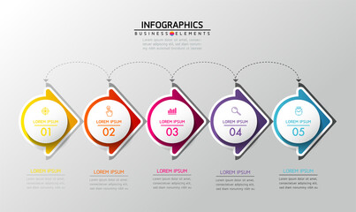 Vector elements for infographics. presentation and chart. steps or processes. 
options number workflow template design. 5 steps.