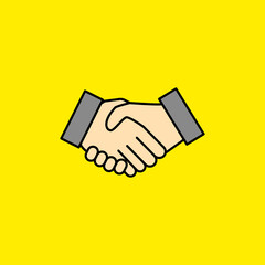 Simple handshake vector illustration isolated on yellow background. Linear color style of handshake icon