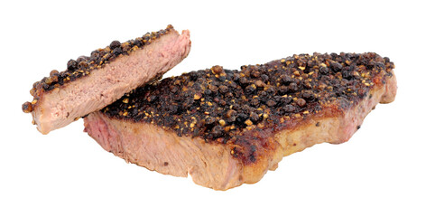 Grilled peppered sirloin steak isolated on a white background