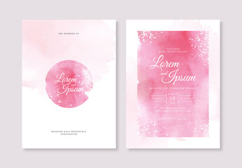 Beautiful wedding invitation template with hand painted watercolor stain