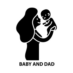 baby and dad icon, black vector sign with editable strokes, concept illustration