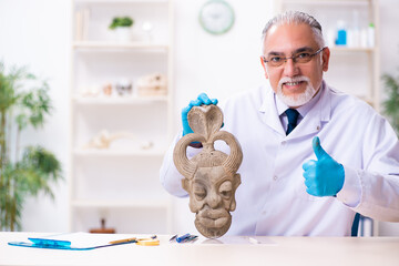Senior archaeologist studying ancient african stonemask