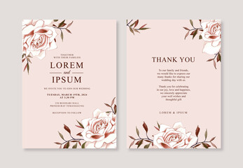 Beautiful wedding invitation template with watercolor flower