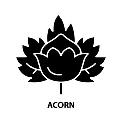 acorn icon, black vector sign with editable strokes, concept illustration