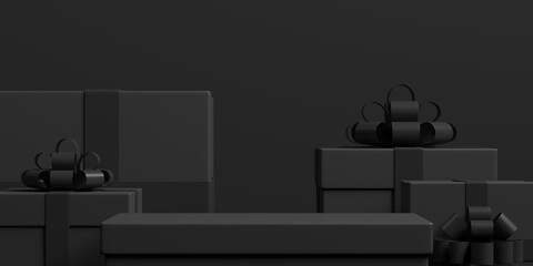 Minimal background, mock up scene with podium geometry shape for Christmas, New year and event. 3D rendering